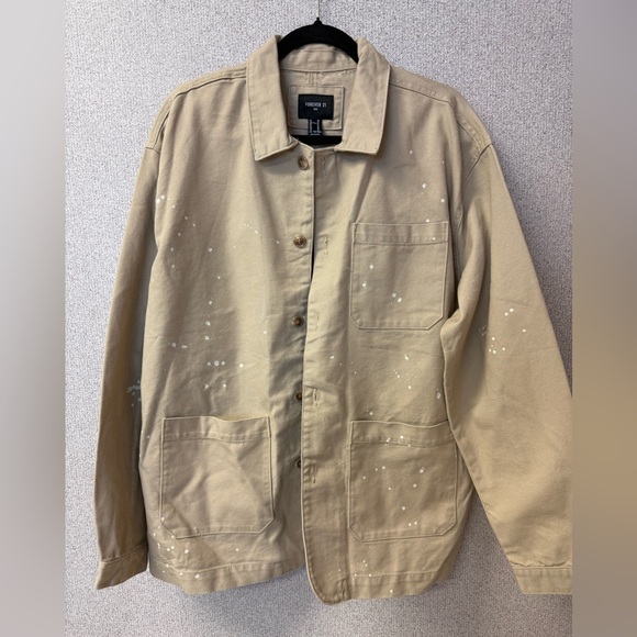 Forever 21 Other - Forever 21 Men's Size Medium Taupe Tailored‎ Jacket Paint Splash Beige